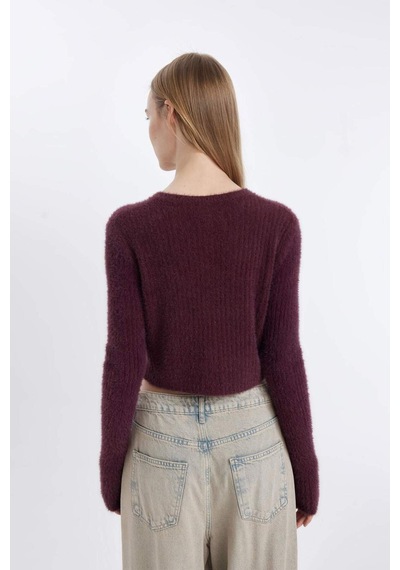 Defacto Coool Slim Fit Dar Kesim Bisiklet Yaka Triko Hırka Z9318az24wnbr304 Bordo