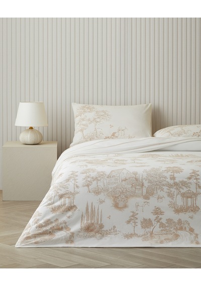 English Home Garden Toile Pamuk Tek Kişilik Nevresim Takımı 160x220 Cm Bej