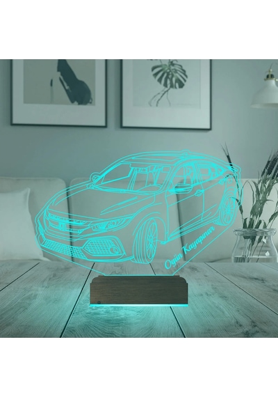 Luvivia Honda Civic Tasarım Spor Araba Kişiye Özel 3d Lamba - Masa Gece Lambası Şeffaf