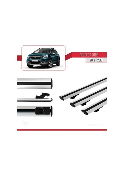 Peugeot 2008 2013-2019 Arası İle Uyumlu Basic Model Ara Atkı Tavan Barı Gri 3 Adet