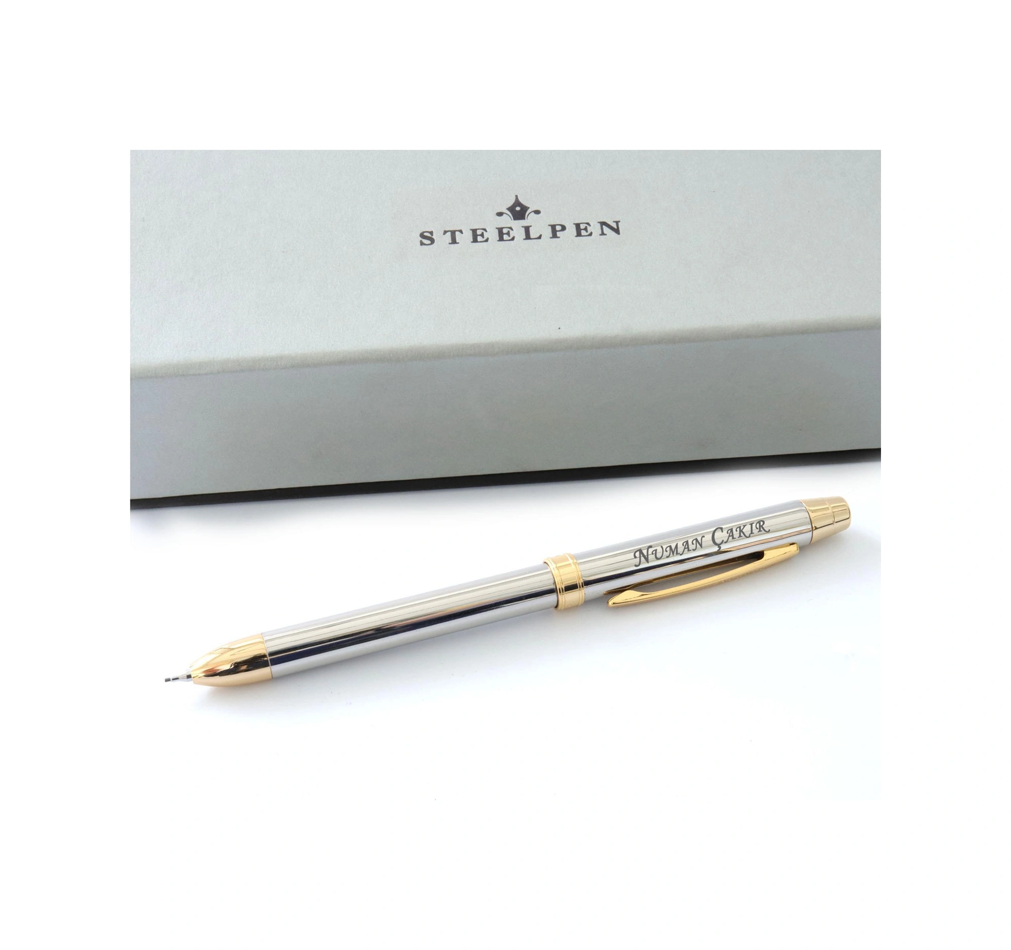İsme Özel 3 Fonksiyonlu Steel Pen Metal Kalem Çok Renkli
