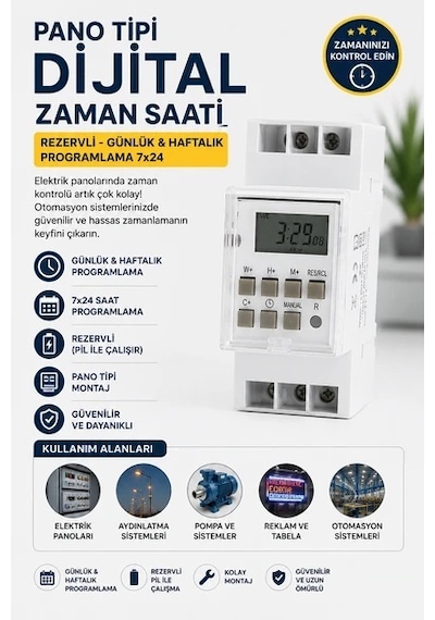 Xkoren Pano Tipi Dijital Zaman Saati Rezervli - Günlük Ve Haftalık Programlama - 7x24