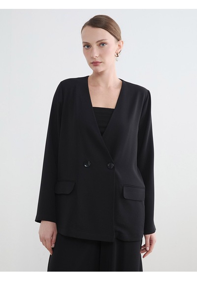 Lcw Everyday Siyah Kruvaze Yaka Kadın Blazer Ceket