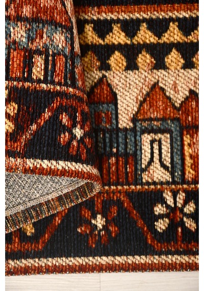 Narvi Kiremit Oturma Odası Salon Robot Süpürge Uyumlu Kolay Temizlenebilir Nostaljik Kilim Hali