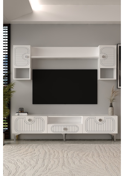Bellagio Lazer Desenli Tv Ünitesi Takımı 180 Cm Bg Beyaz - Gümüş