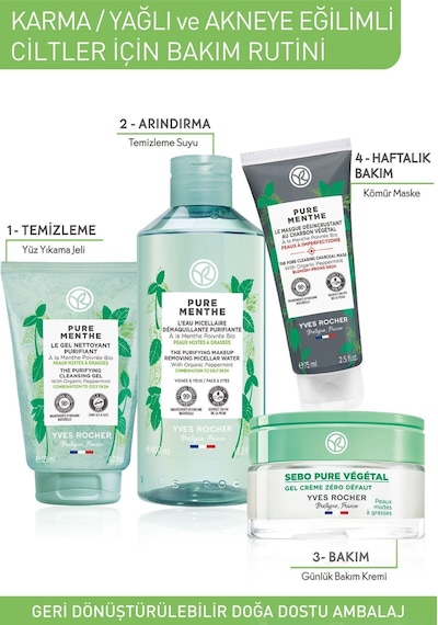 Yves Rocher Karma Ve Yağlı Ciltler Için Pure Menthe Prebiyotik Yüz Yıkama Jeli-125 ML