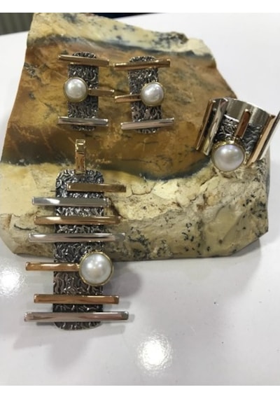 İnci Taşlı Gümüş Set 925 Ayar Doğal Taş