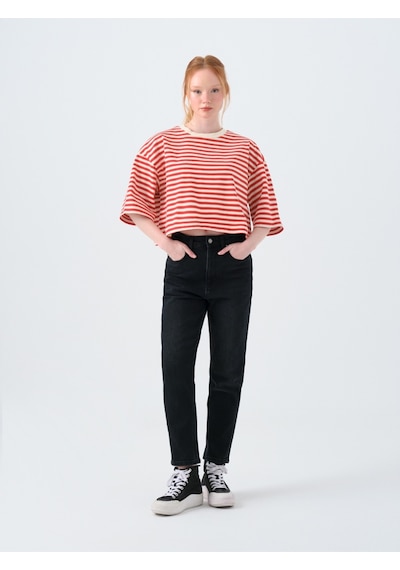 Loose Crop Kadın Tshirt K.kol Kırmızı