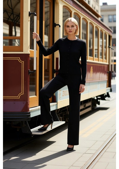 Benerly Kadın Alt Üst Wardrobe Essentials Merserize Görünümlü Triko Hırka siyah