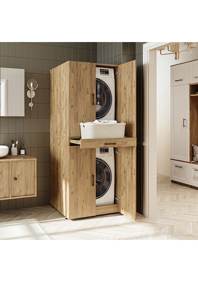 Banyo Dolabı Kapaklı Çamaşır Ve Kurutma Makine Dolabı 70x185 Cm Atlantik Çam