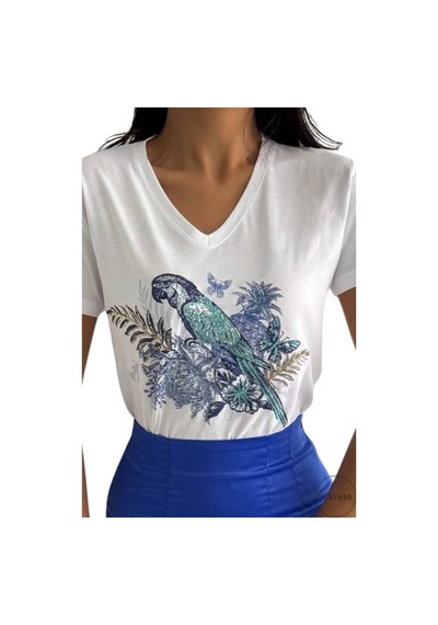 Cassime Kadın Beyaz V Yaka Papağan Pul Payet İşlemeli %100 Pamuk Tişört Büyük Beden Xl-2xl-3xl Cassime Kadın Beyaz V Yaka Papağan Pul Payet İşlemeli %100 Pamuk Tişört Büyük Beden Xl-2xl-3xl