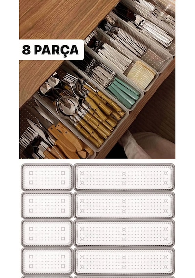 Bade 8 Parça Çekmece Içi Kaşıklık Mutfak Düzenleyici Organizer Ça Şeffaf