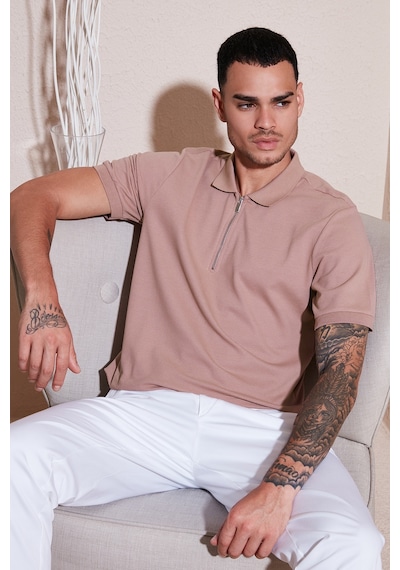 Buratti Pamuklu Regular Fit Fermuarlı Erkek Polo Yaka T Shirt 5902915 Pudra