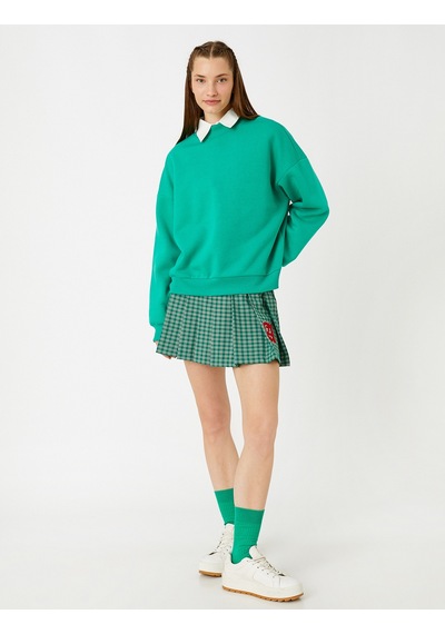 Koton Oversize Basic Sweatshirt Bisiklet Yaka İçi Polarlı Yeşil 3wal10411ık