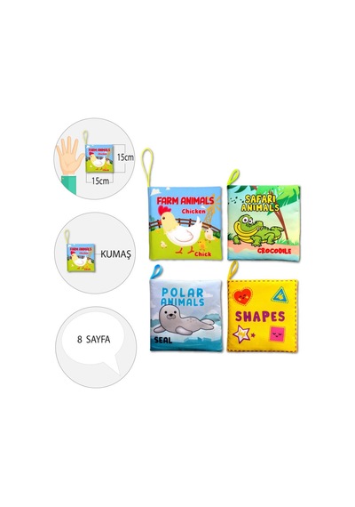4 Kitap Tox İngilizce Şekiller , Çiftlik , Safari Ve Kutup Hayvanları Kumaş Sessiz Kitap E119 E125 E130 E131 - Bez Kitap , Eğitici Oyuncak , Yumuşak Ve Hışırtılı