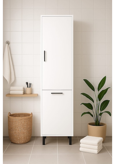 Çamaşır Sepetli Banyo Dolabı Beyaz