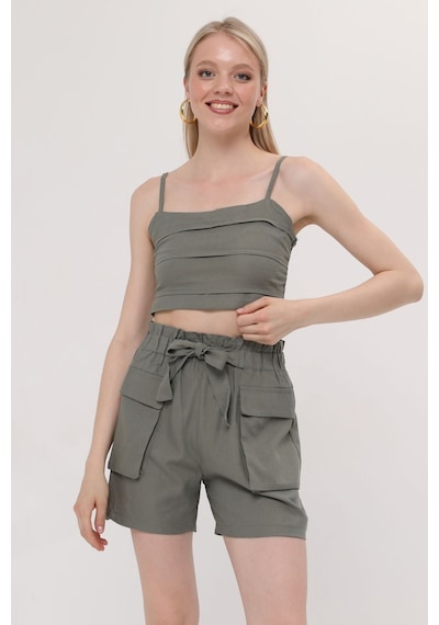 Hgfashion İkli Crop Şort Takımı Yeşil Reng Yeşil