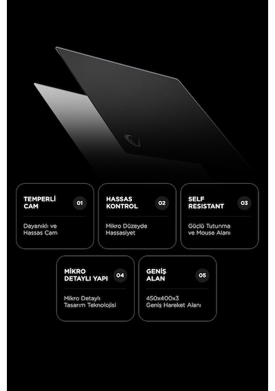 Vision Cam Mouse Pad Kauçuk Taban 450x400x3mm Micro-etched Cam Slip Resistant Gaming Siyah