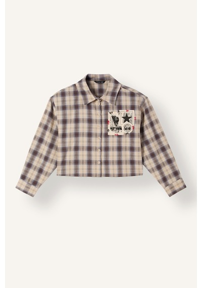 Defacto Relaxed Fit Ekose Yama Detaylı Poplin Uzun Kollu Crop Gömlek Kız Çocuk I5834a826wnbg106 Bej-bg106