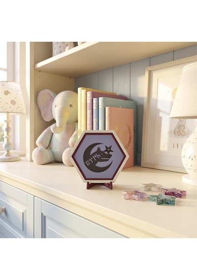 Göktürkçe Türk Yazısı Kurt Figürü Ve Ay Yıldız Birleşimi Masaüstü Dekoratif Obje Çalışma Masanız İçin Özel Tasarım 10x10 Cm, Mor