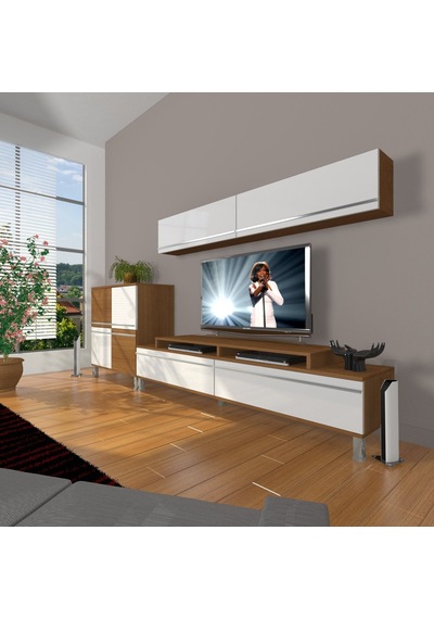 Decoraktiv Ekoflex 6y Mdf Krom Ayaklı Tv Ünitesi Tv Sehpası - Ceviz Beyaz Ahşap - Beyaz Decoraktiv Ekoflex 6y Mdf Krom Ayaklı Tv Ünitesi Tv Sehpası - Ceviz Beyaz Ahşap - Beyaz