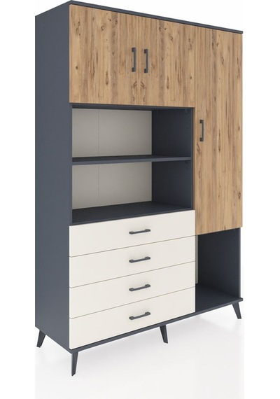 Hyperion Dolap 8 Raflı 4 Çekmeceli 3 Kapaklı 132x44x195 Antra... Antrasit