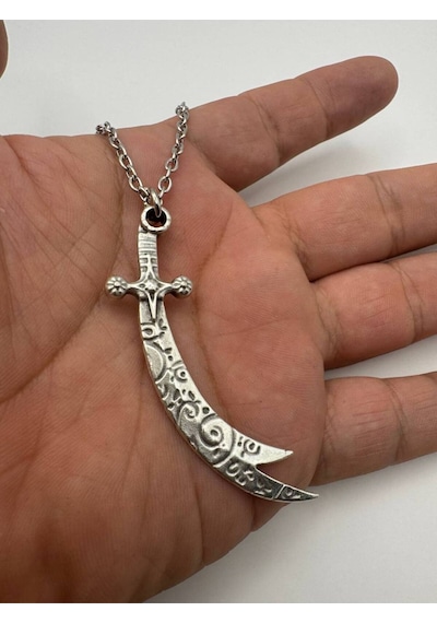 Desenli Zülfikar Kılıcı Figürlü Unisex Kolye 60 Cm Zincirli, Manevi Ve Anlamlı Tasarım Takı Çok renkli