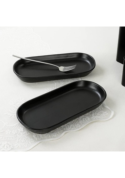 Keramika Mat Siyah Noyan Kayık Tabak 2 Adet 28 Cm Sku: Smg8690010555021 Açık Gri