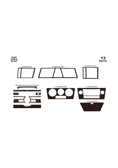 Fiat Stilo Torpido Kaplama 2003 13 Parça Koyu Meşe