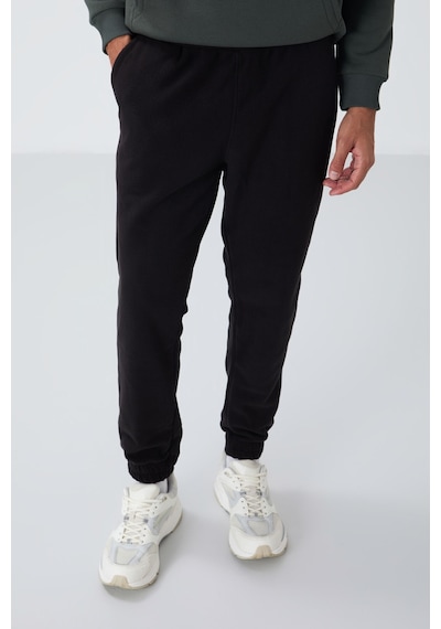 Siyah Gizli Fermuarlı Rahat Form Jogger Polar Erkek Eşofman Alt - 84866 Siyah