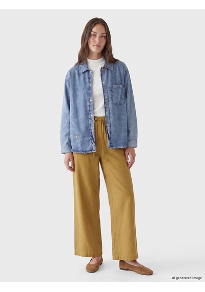 Lcw Modest İndigo Gömlek Yaka Oversize Kadın Jean Tunik
