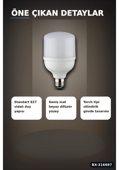 Led Torch Ampul 20w 3200k Gün Işığı E27 Duy 1980 Lümen Ev Ofis Aydınlatması 1 Adet Bx-316697