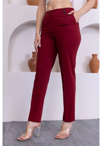Lodmela Deri Detaylı Cepli Bilek Boy Pantolon 3146-bordo Bordo