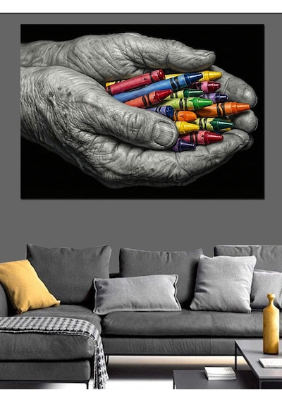 Ahşap Tablo Avuç İçinde Renkli Pastel Boyalar