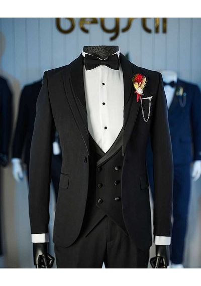 Bys Beystil Siyah Şal Yaka Damatlık & Smokin Takımı 10002 - Slim Fit