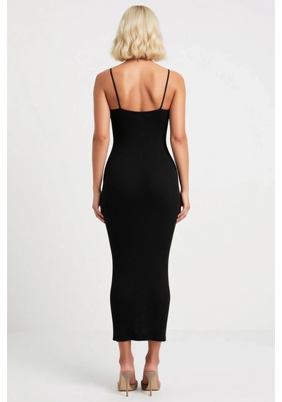 Benerly Kadın Boy Bodycon Elbise V Yaka İnce Askılı Kolsuz Ribana Örgü Tr Siyah Benerly Kadın Boy Bodycon Elbise V Yaka İnce Askılı Kolsuz Ribana Örgü Tr Siyah
