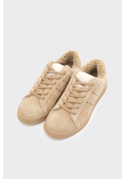 Derinet Hakiki Deri Comfort Taban Kürklü Kadın Sneaker Bej Süet Bej Süet
