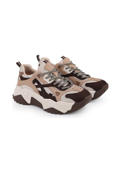 Libero L083.65137 Gri Hakiki Deri Kadın Sneaker Yüksek Tabanlı Rahat Spor Ayakkabı Kahve