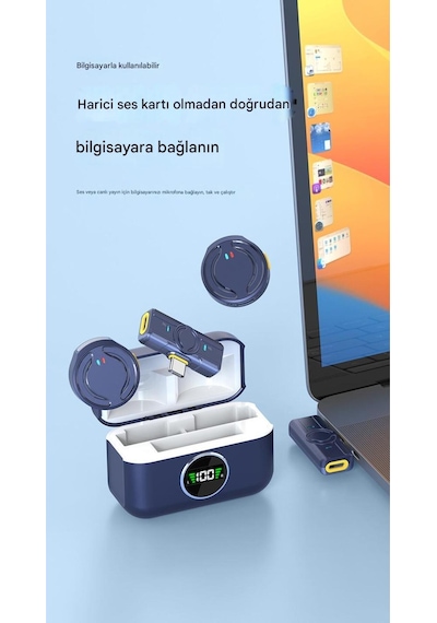 Kablosuz Profesyonel İkili Yayın Yaka Mikrofonu Şarj Kutulu Mini Mıknatıs Tasarım Uzun Pil Ömrü