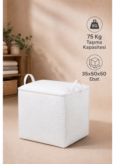 Dayanıklı Taşınabilir Kulplu Fermuarlı 75 Kg Taşıma Kapasiteli 35x50x50 Ebat Küçük Boy Kazak Hurcu Baza Altı Örme Hurç Beyaz Dayanıklı Taşınabilir Kulplu Fermuarlı 75 Kg Taşıma Kapasiteli 35x50x50 Ebat Küçük Boy Kazak Hurcu Baza Altı Örme Hurç Beyaz