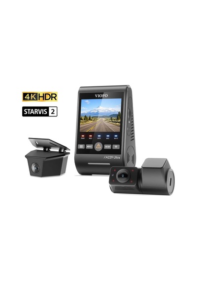 A229 Ultra-w 3 Kameralı Ön+arka Su Geçirmez+iç 4k+4k+1080p Hdr Sony Starvıs 2 Sensörlü Gps'li Araç Kamerası