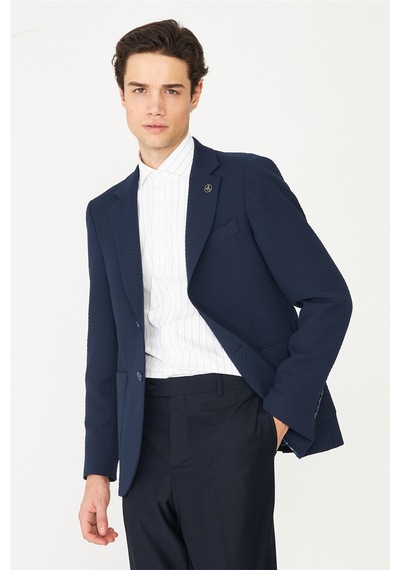 Lacivert Hafif Desenli Blazer Ceket Laci