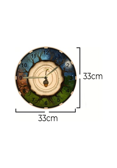 Meşe Palamudu & Dört Mevsim Temalı 3d Görünümlü Mdf Duvar Saati 33 Cm Sdw314 Renkli