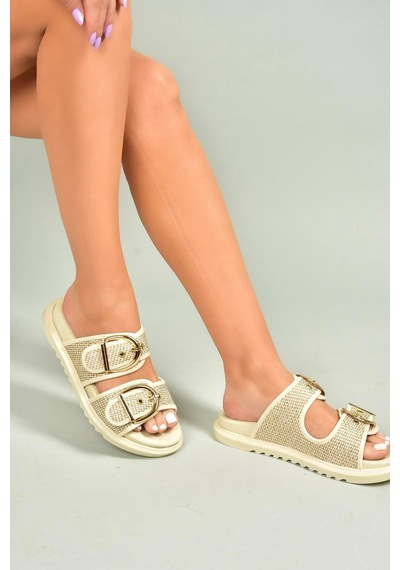 Fox Shoes U725792017 Bej Hasır Kadın Terlik Bej-hasır