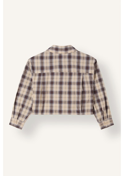 Defacto Relaxed Fit Ekose Yama Detaylı Poplin Uzun Kollu Crop Gömlek Kız Çocuk I5834a826wnbg106 Bej-bg106