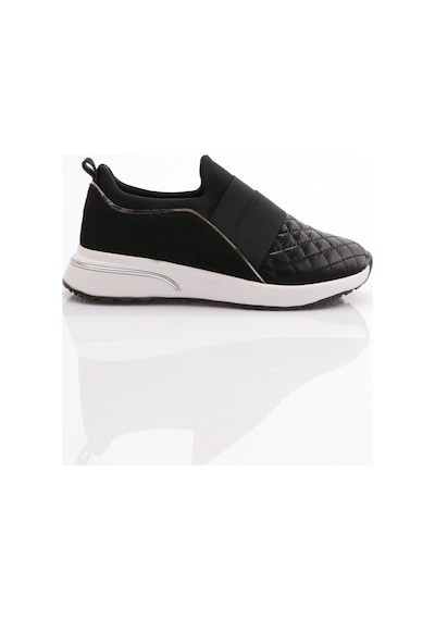 Dgn 204 Kadin Üstü Lastikli Kare Desenli Sneaker Ayakkabi 204-2494-R1690 Siyah
