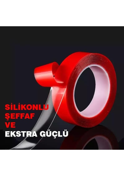 Çift Taraflı Bant Şeffaf Silikon Bant 5mt 40 Mm