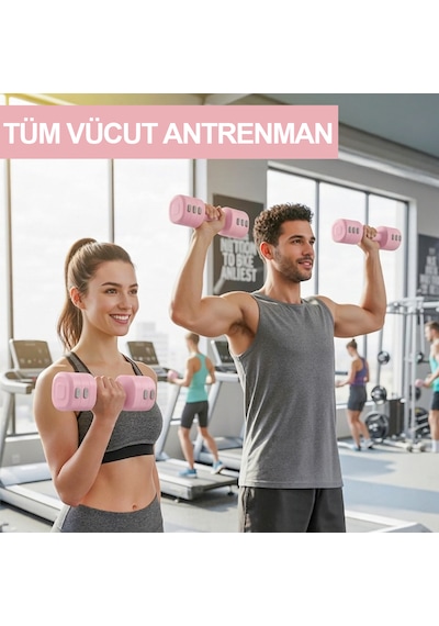 Ayarlanabilir Modüler Kettlebell Ve Dambıl Seti 5 Kg Ev Fitness Ve Güç Antrenman + Pembe Renk Direnç Bandı
