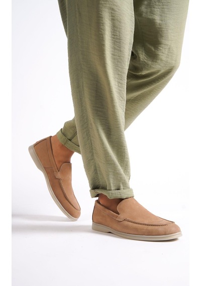 Mubiano Hakiki Deri - Mbkry22103bj Bej Nubuk Erkek Loafer Bej