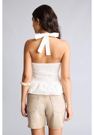 Defacto %100 Pamuk Fıtted Halter Yaka Vual Kolsuz Beyaz Bluz H9102ax26hswt32 Beyaz-wt32